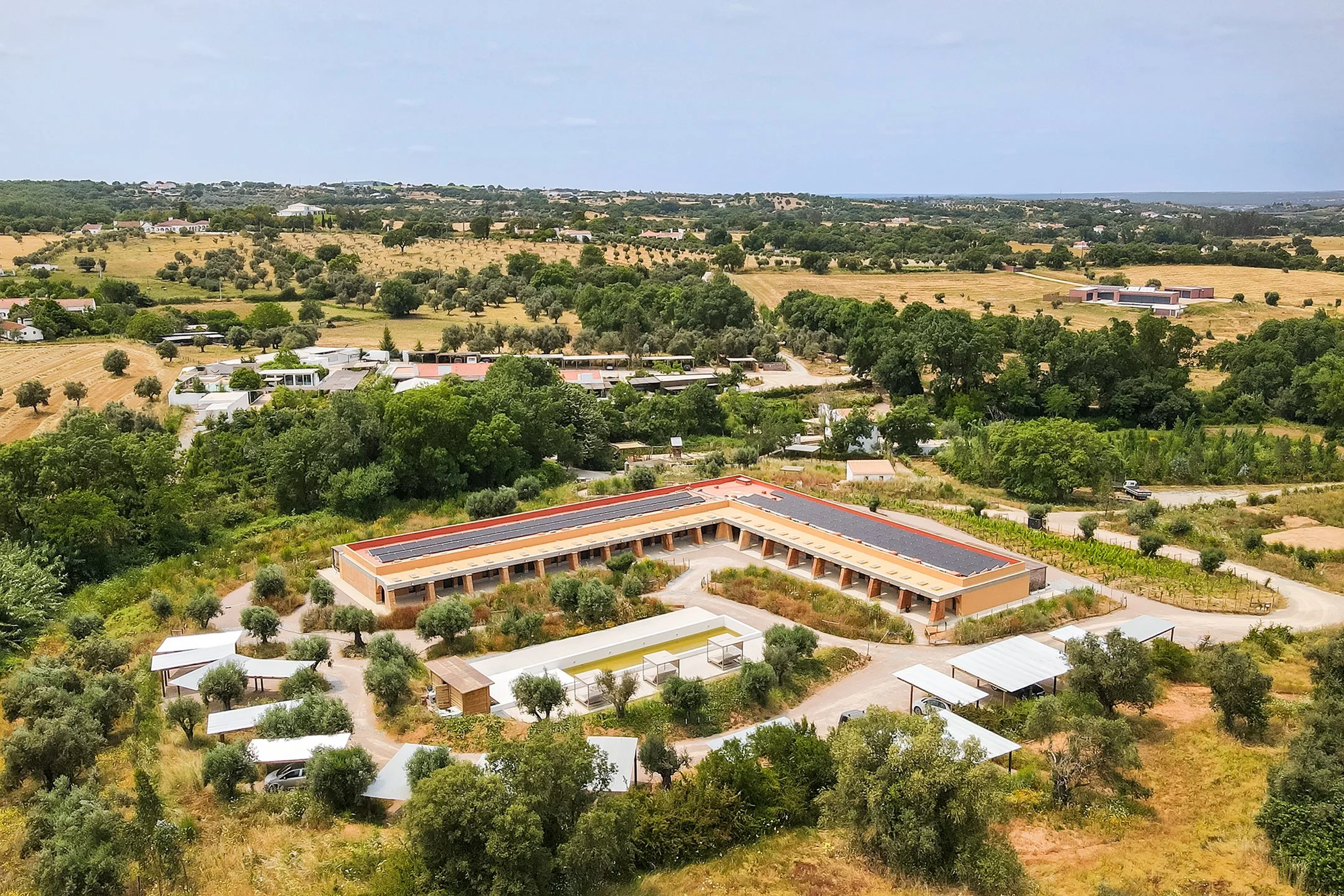 Aerial view of Gandum Village in Alentejo, winner of Condé Nast Johansens 2026 Award for Best Green Practices & Sustainability.